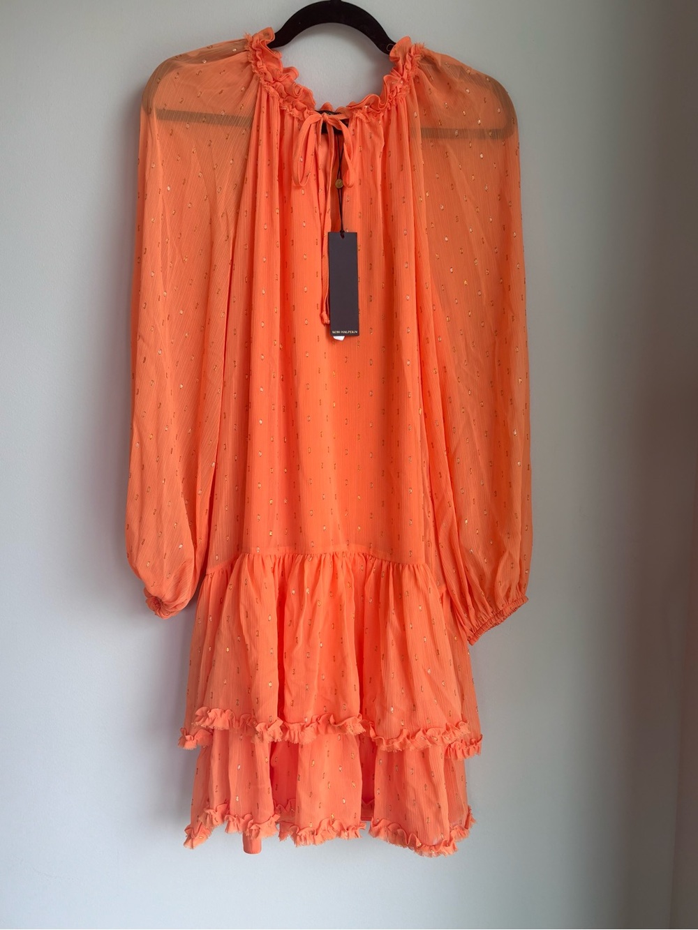 NWT Kobi Halperin Sophia Clip-Dot Blouson Dress Musk Melon Orange S - Picture 5 of 8